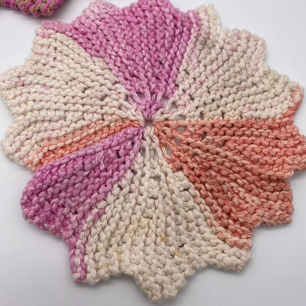 Hand Crochet pot holders trivets pink white thick Kitsch vintage‎ kitchen